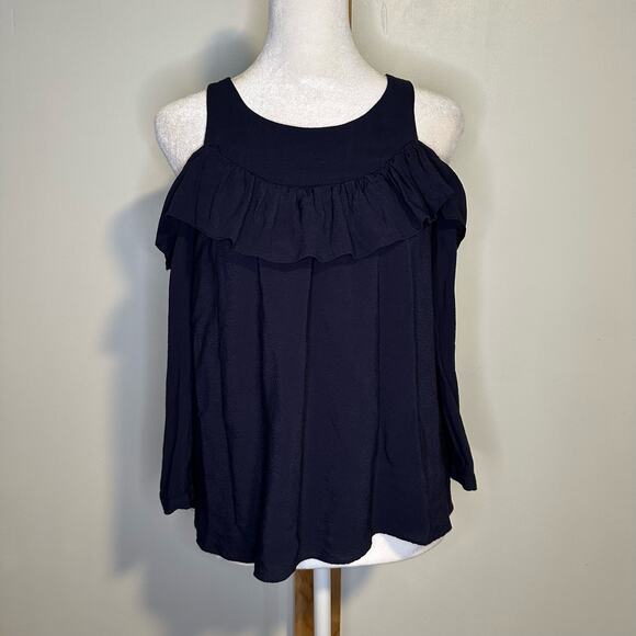 Maeve Anthropologie navy blue long sleeve cold shoulder top size 0 - Picture 2 of 12